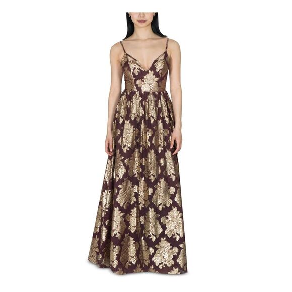 DEAR MOON Womens Burgundy Chiffon Spaghetti Strap Fit + Flare Dress 1 - Picture 1 of 4